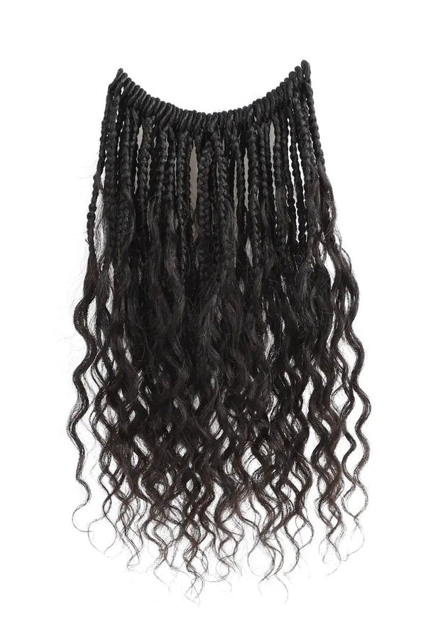 10 Inch Short Boho Bob Crochet Box Braids with Human Hair Curls BB01
