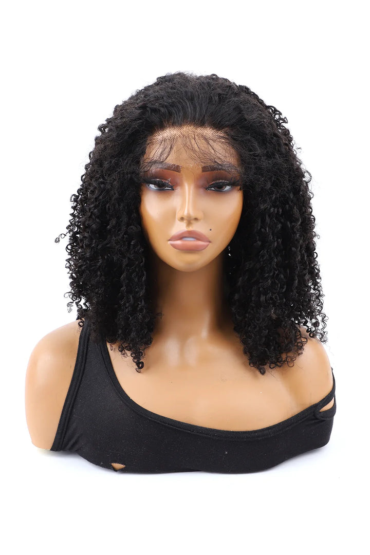 Peluca frontal de encaje HD con plumas de ganchillo, rizada y apretada, ligera, transpirable y ajustable.