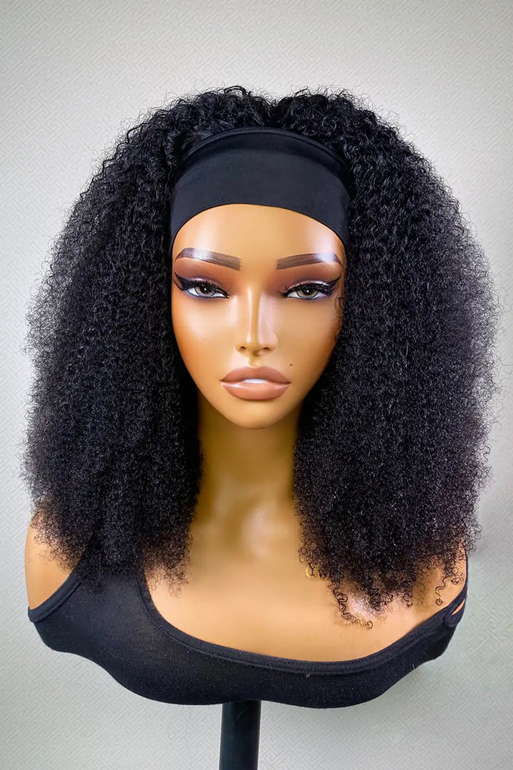 Designer Wigs - Natural Color Kinky Curly Headband Wig Styles