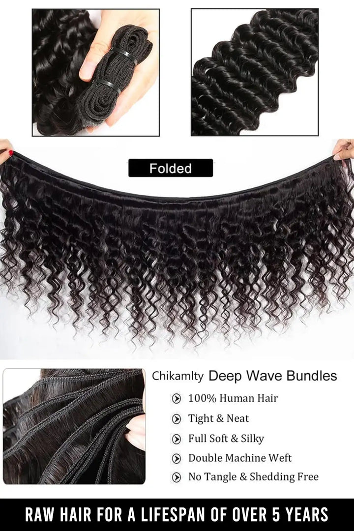 Cambodia Raw Hair Bundle Deep Wave Natural Color 12A