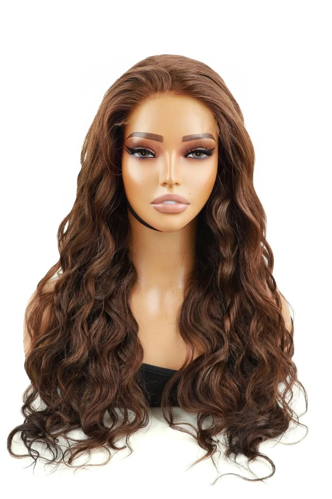Front view of beautiful model with brown curly hair
