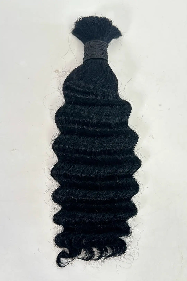 Single Drawn Deep Wave Bulk Human Hair For Braiding #1（Jet Black） Color