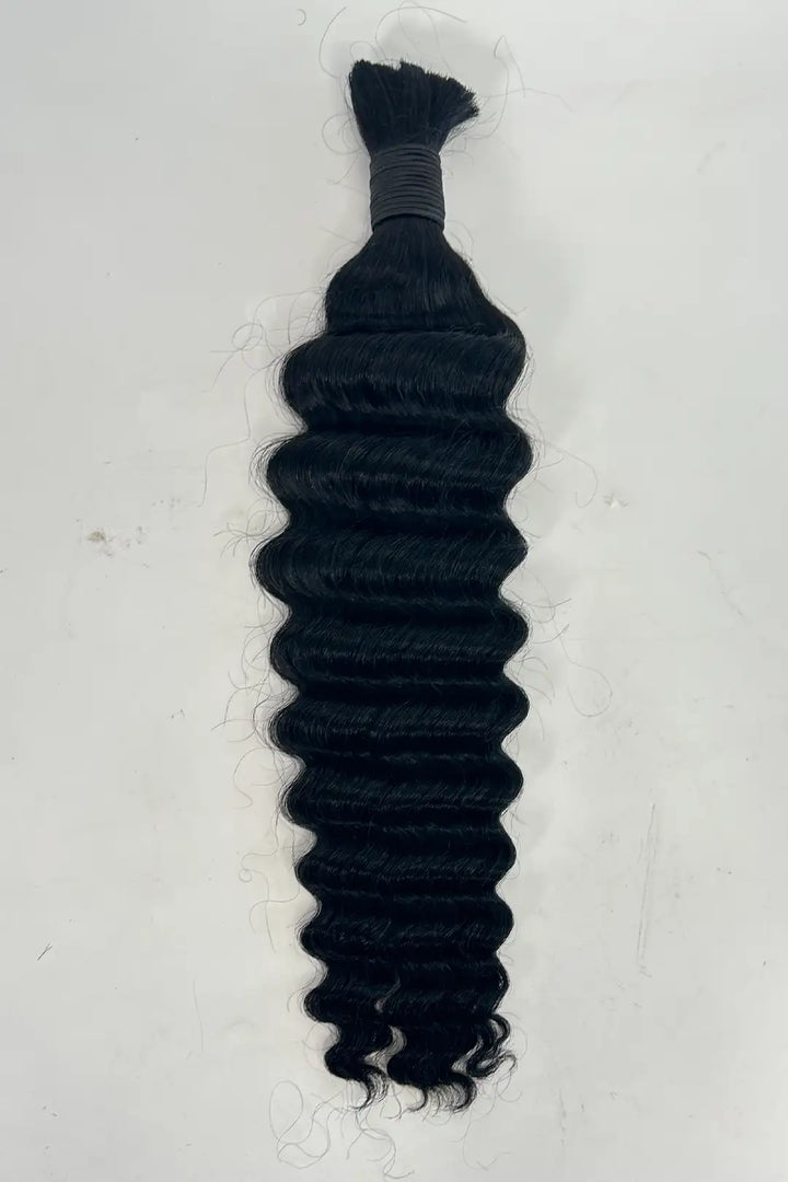 Single Drawn Deep Wave Bulk Human Hair For Braiding #1（Jet Black） Color