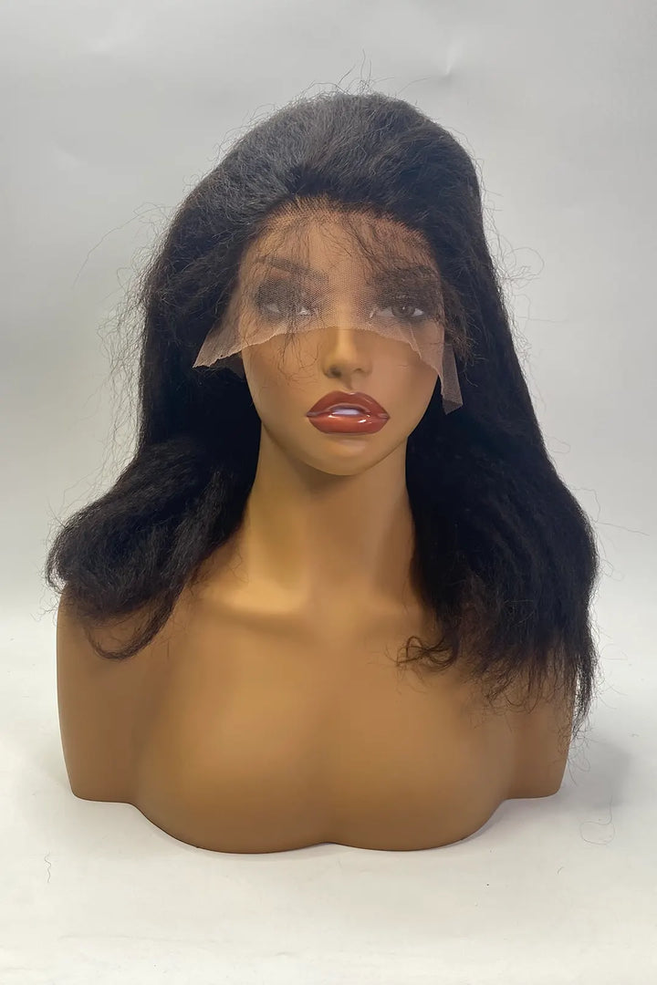 13x1x4 T-part Kinky Straight Lace Wig 14 Inch Natural Color