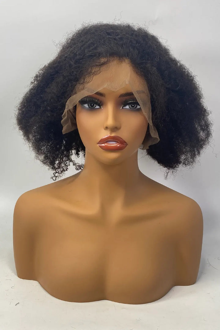 13x4 Full Lace Frontal Afro Curly 12 Inch Bob Natural Color