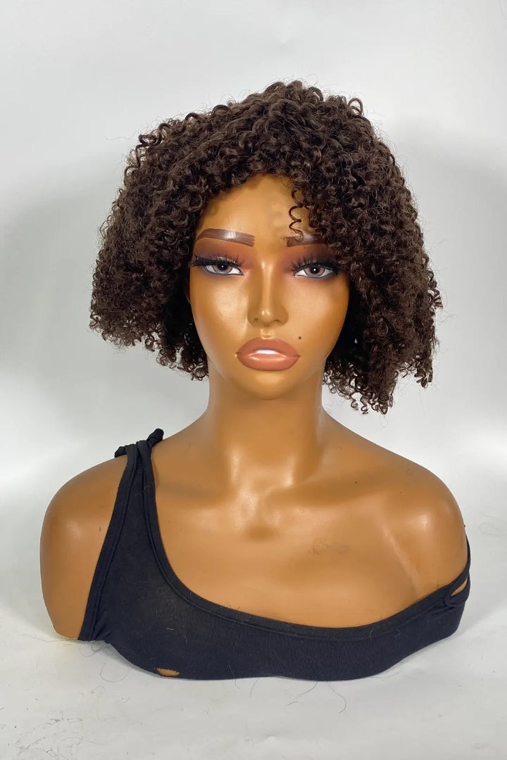 Non Lace Brown Curly Bob Human Hair