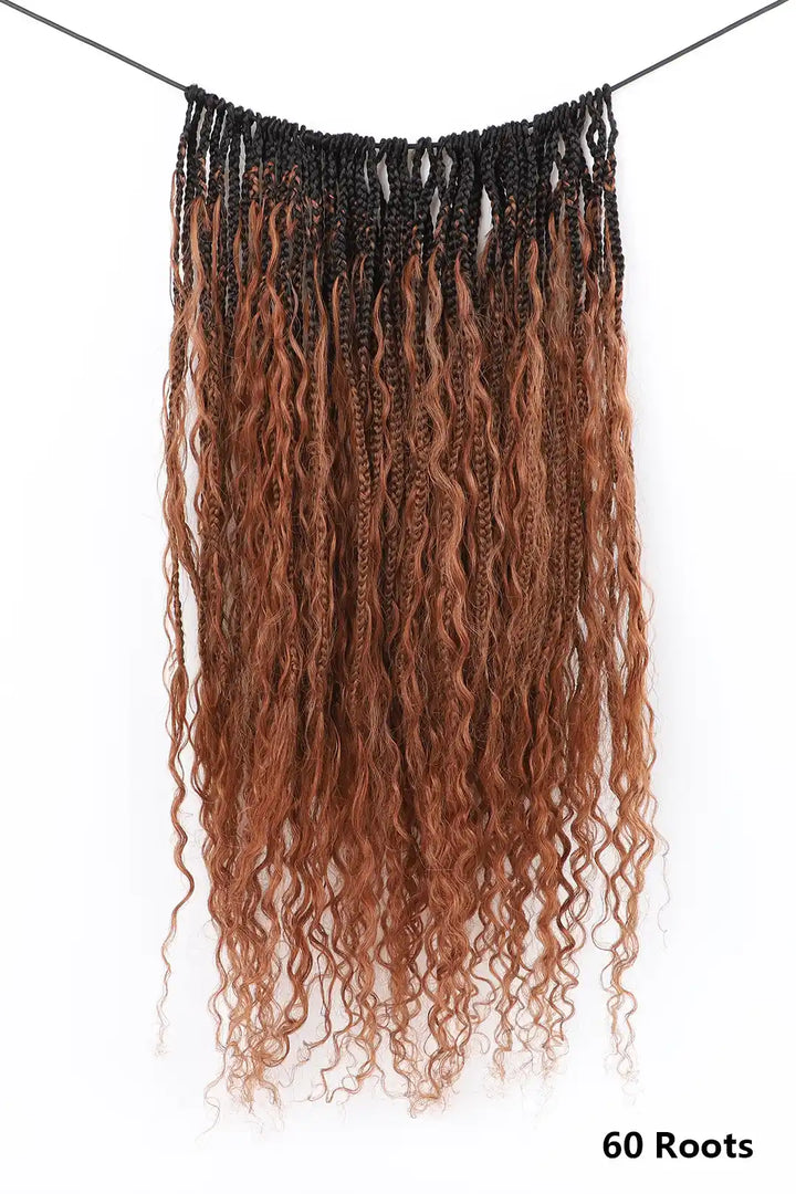 #1B/30 Two-tone Color Boho Crochet Braids with Human Hair Curls 60 roots