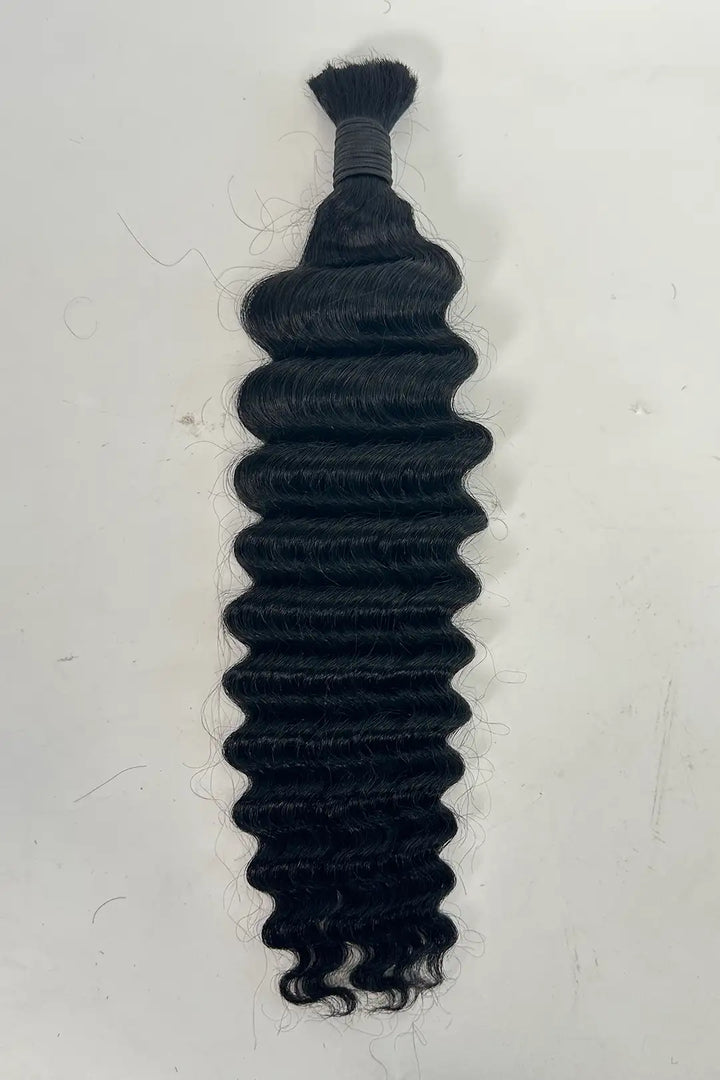 Single Drawn Deep Wave Bulk Human Hair For Braiding #1（Jet Black） Color