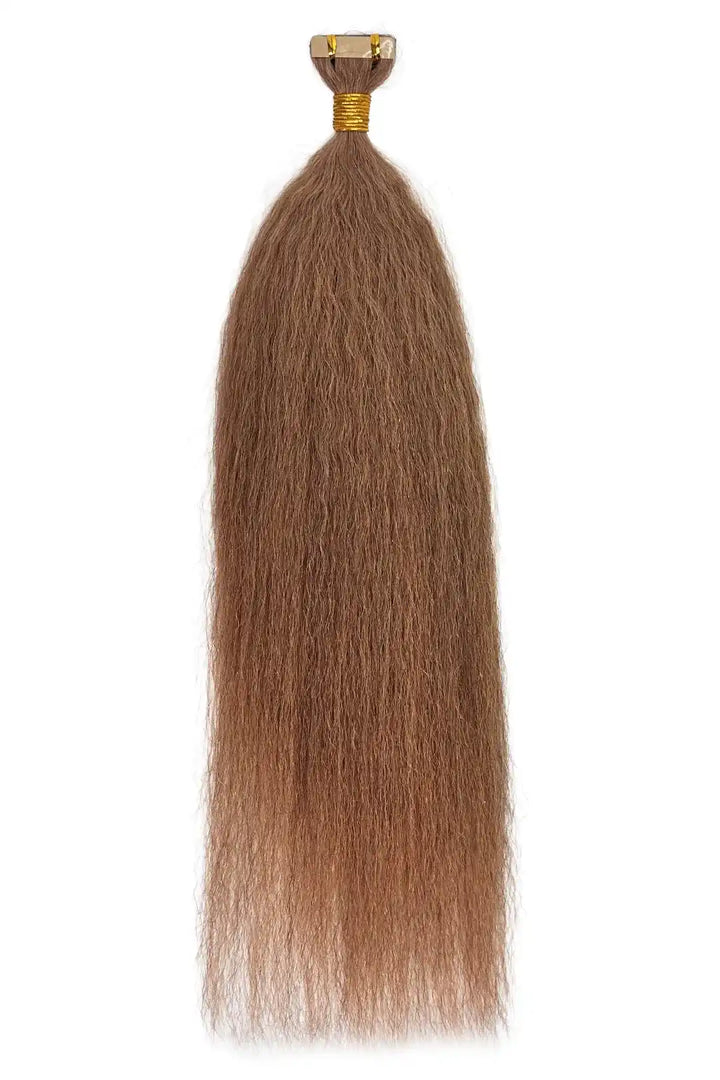 Ygwigs Tape-In Haarverlengingen Auburn Bruin Kinky Recht Menselijk Haar