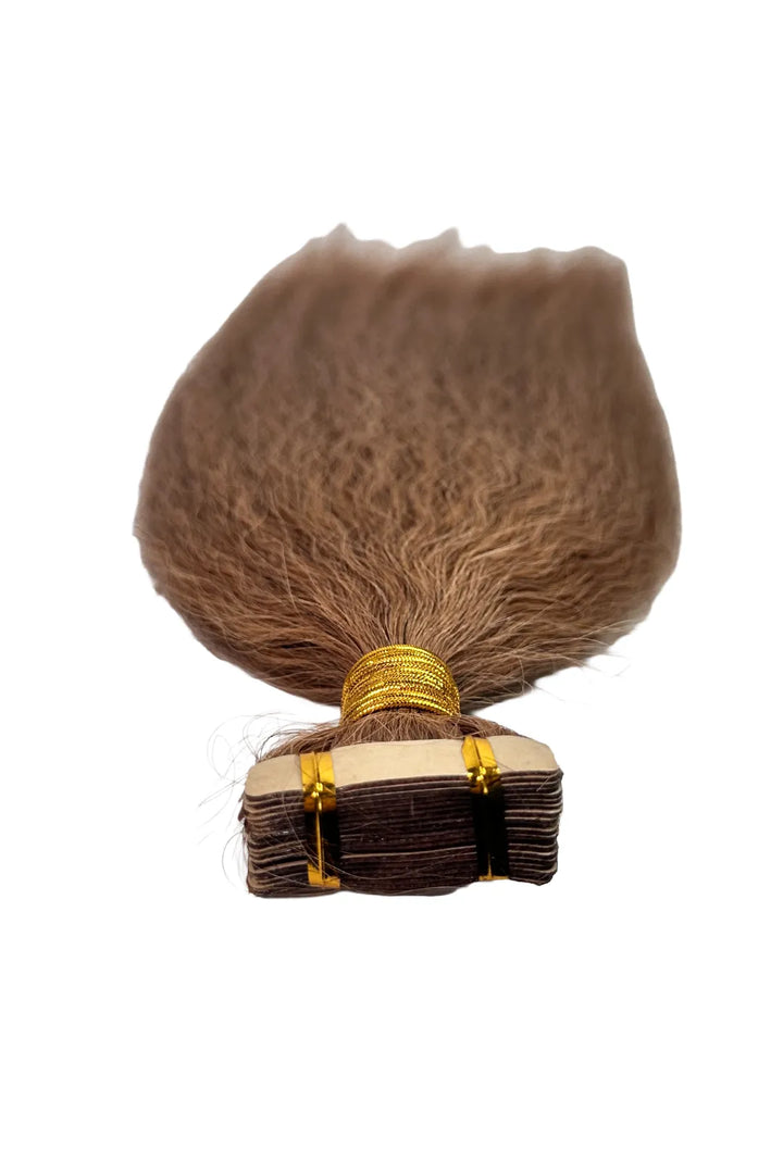 Ygwigs Tape-In Haarverlengingen Auburn Bruin Kinky Recht Menselijk Haar