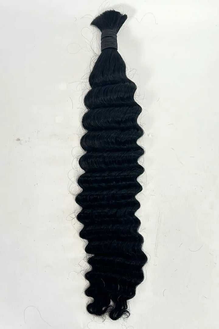 Single Drawn Deep Wave Bulk Human Hair For Braiding #1（Jet Black） Color