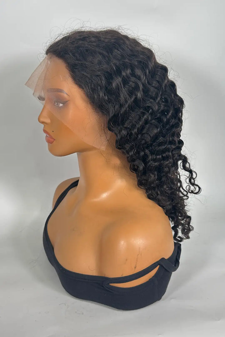 13x4 Lace Frontal with PU Silk Top Water Wave Wig 16 Inch Natural color