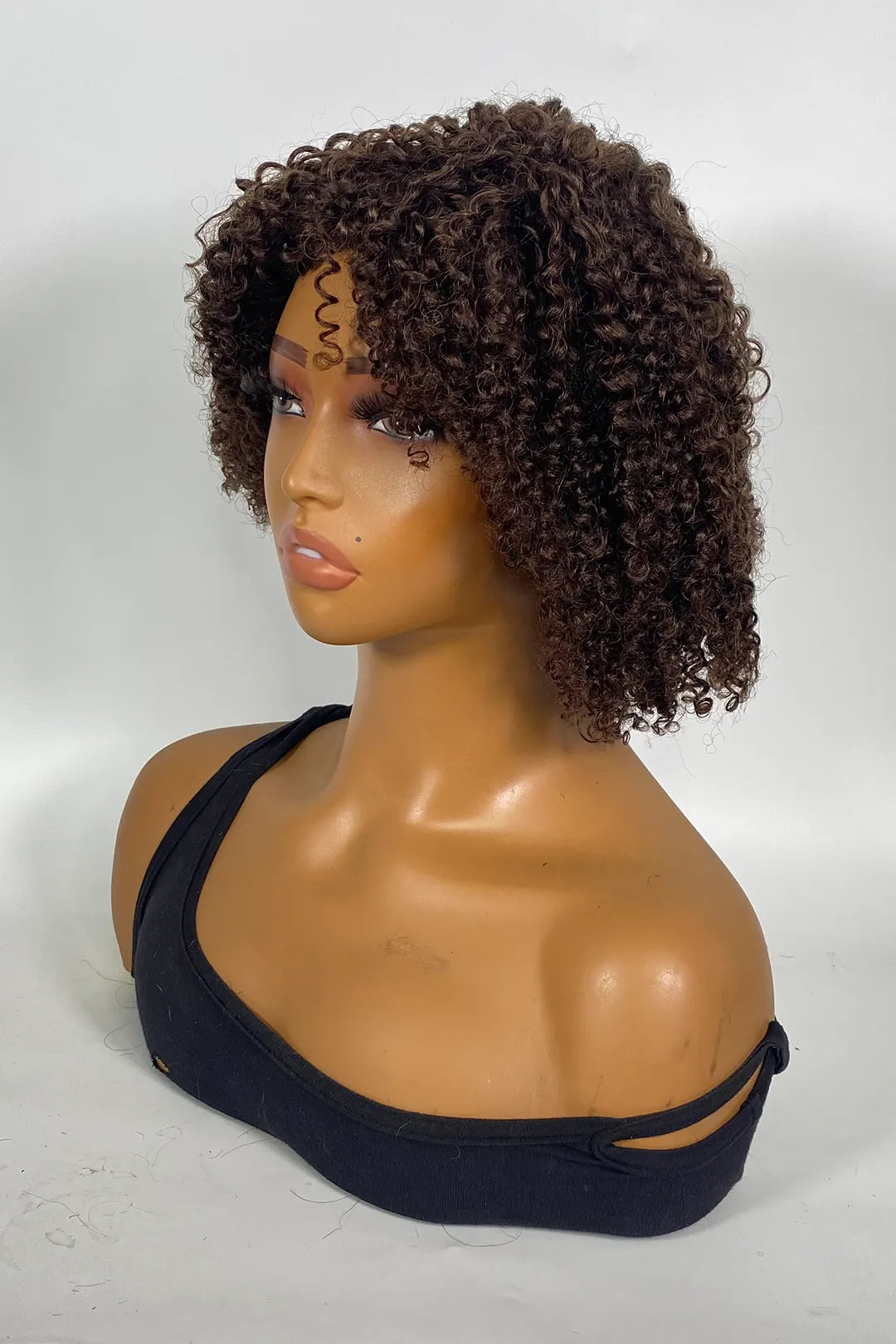 Non Lace Brown Curly Bob Human Hair