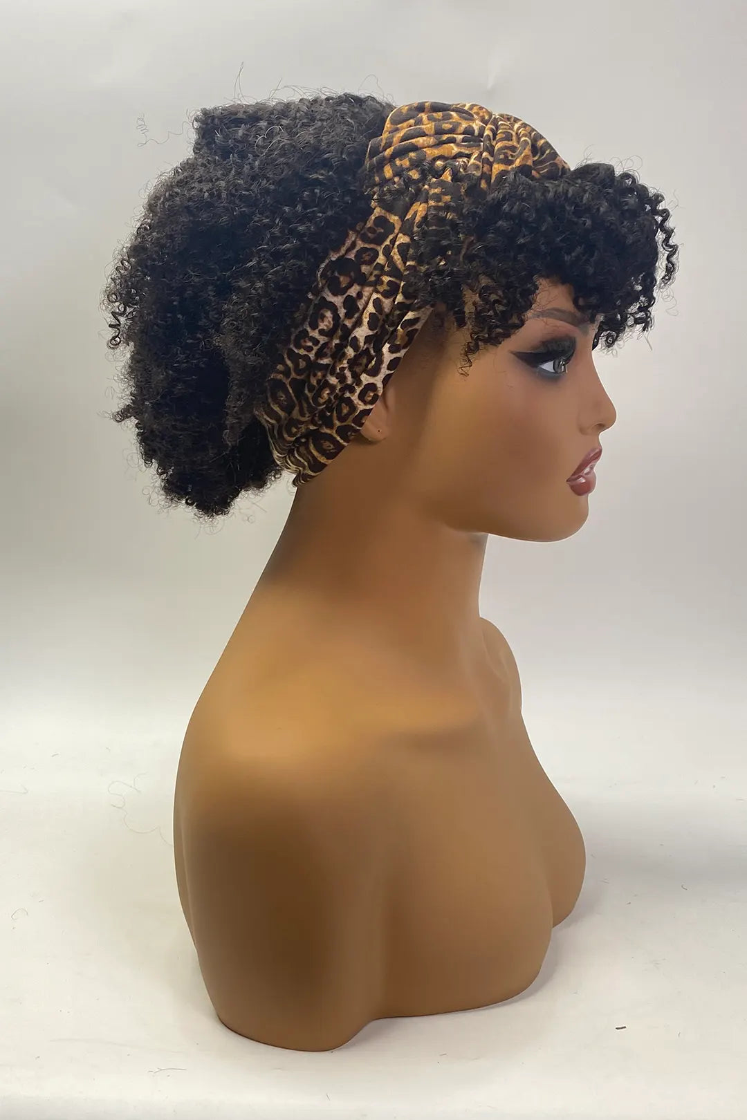 Kinky Curly Headband Wig 10 Inch With Bangs Natural Color