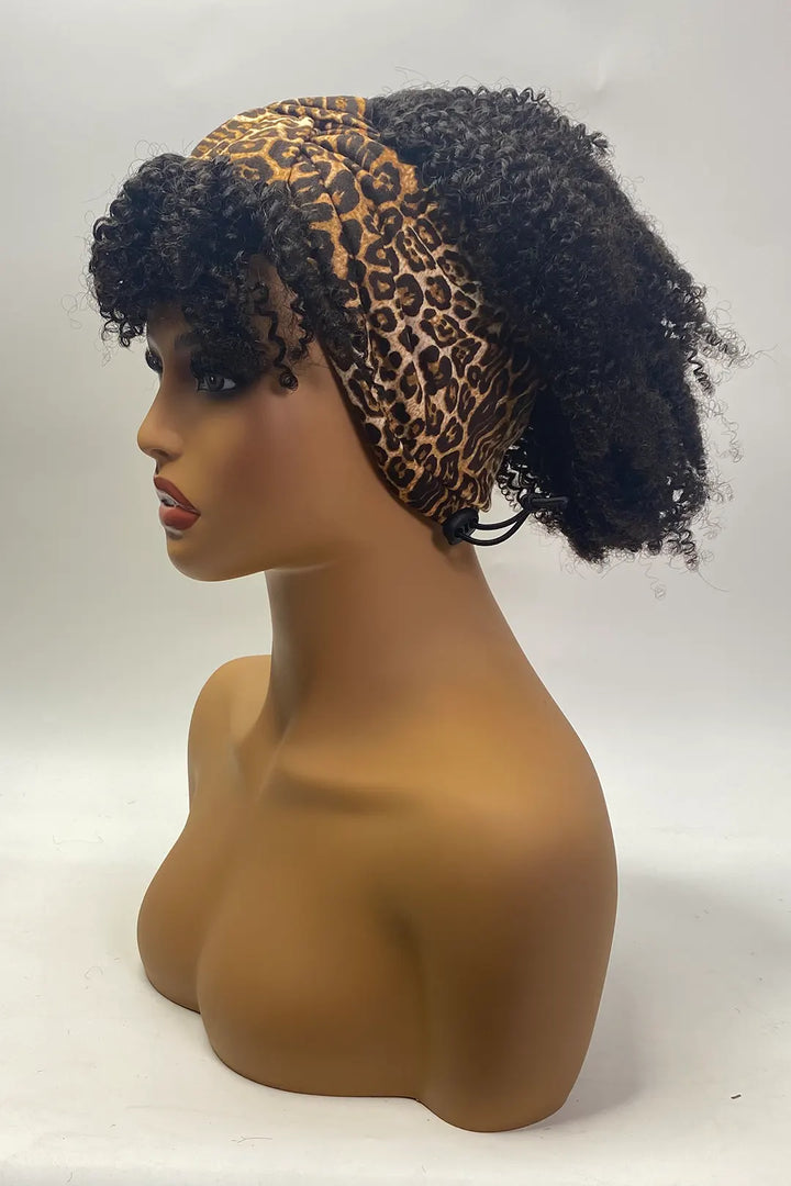 Kinky Curly Headband Wig 10 Inch With Bangs Natural Color