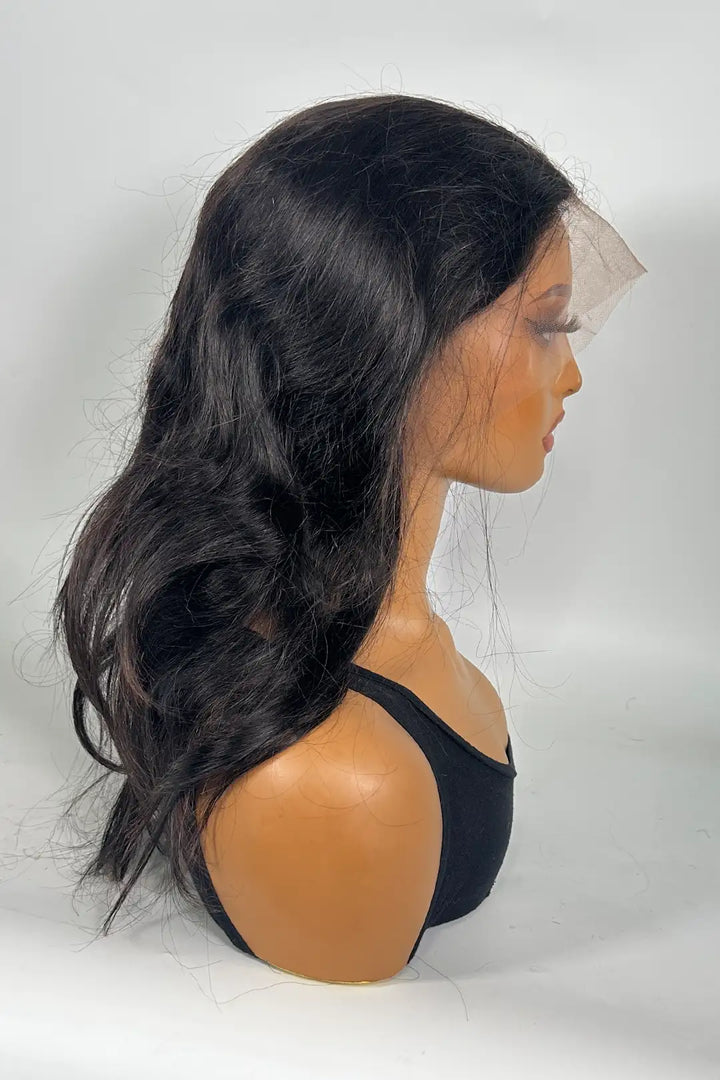 13x4 Lace Frontal with PU Silk Top Straight Wig 16 Inch Natural Color