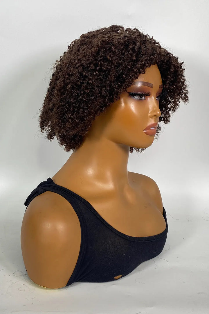 Non Lace Brown Curly Bob Human Hair