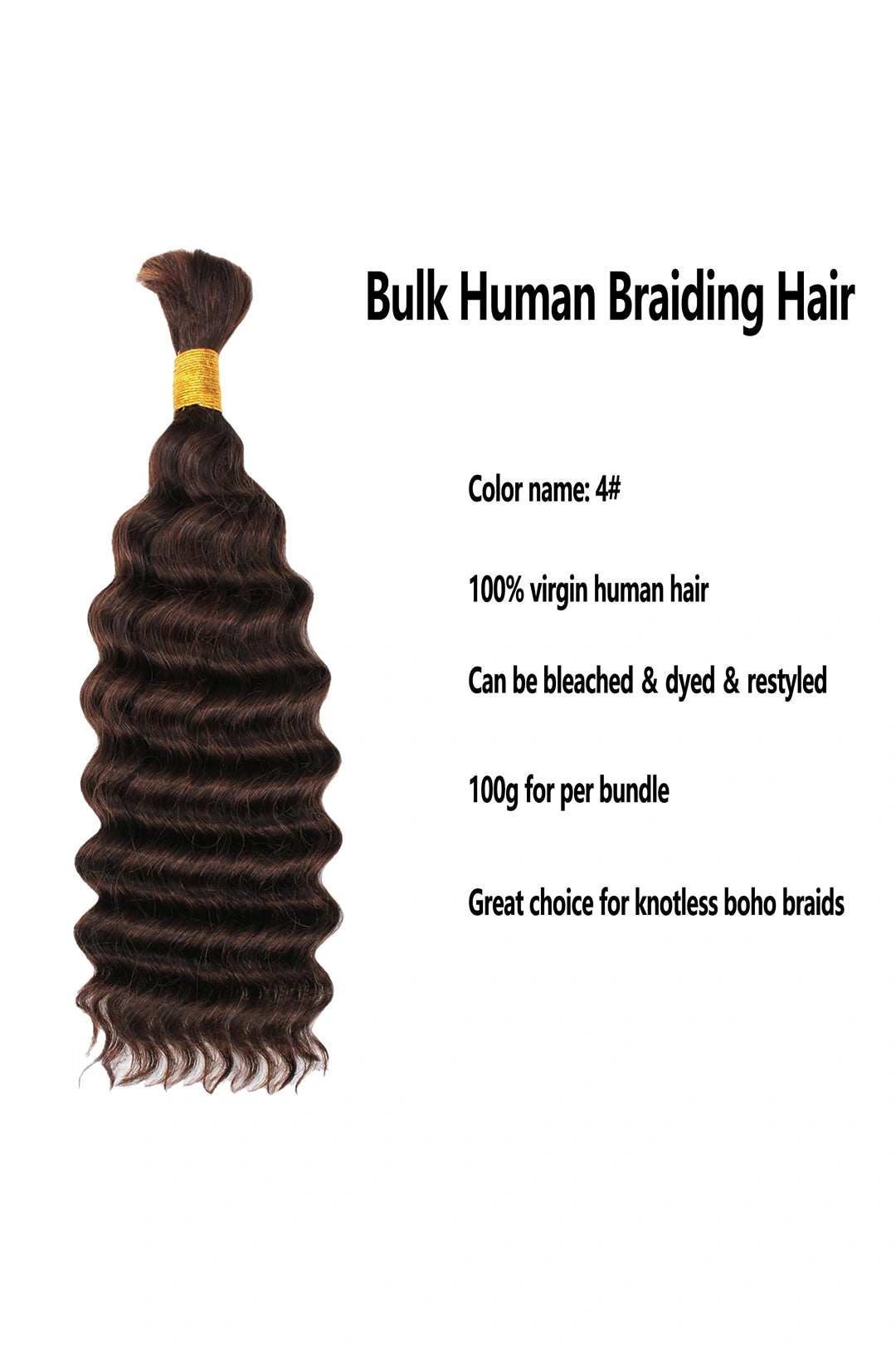 #4 Dark Brown Deep Wave Bulk Human Hair For Braiding BU21