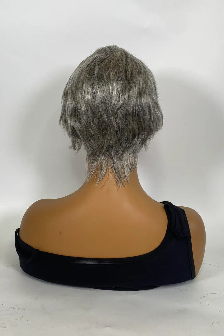 Perruque sans dentelle grise et argentée, cheveux humains lisses