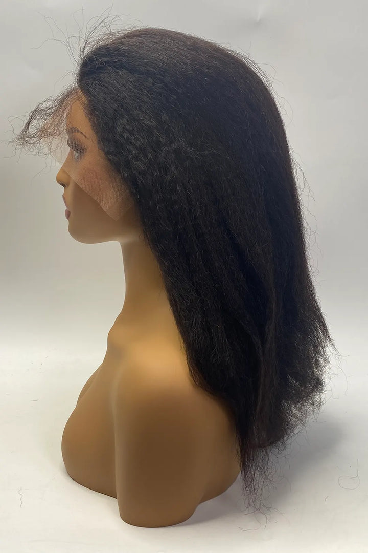 13x1x4 T-part Kinky Straight Lace Wig 14 Inch Natural Color