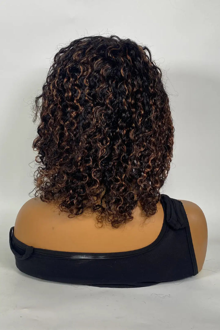 13x1x6 T-part Lace Wig Cruly 12 Inch 1B Color Highlight #30