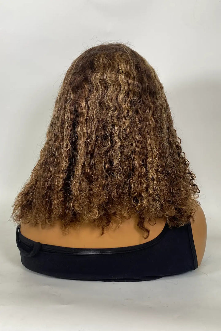 Perruque frontale en dentelle intégrale 13x4 de 14 pouces #4, mèches de couleur #27 avec dessus en soie 4x4