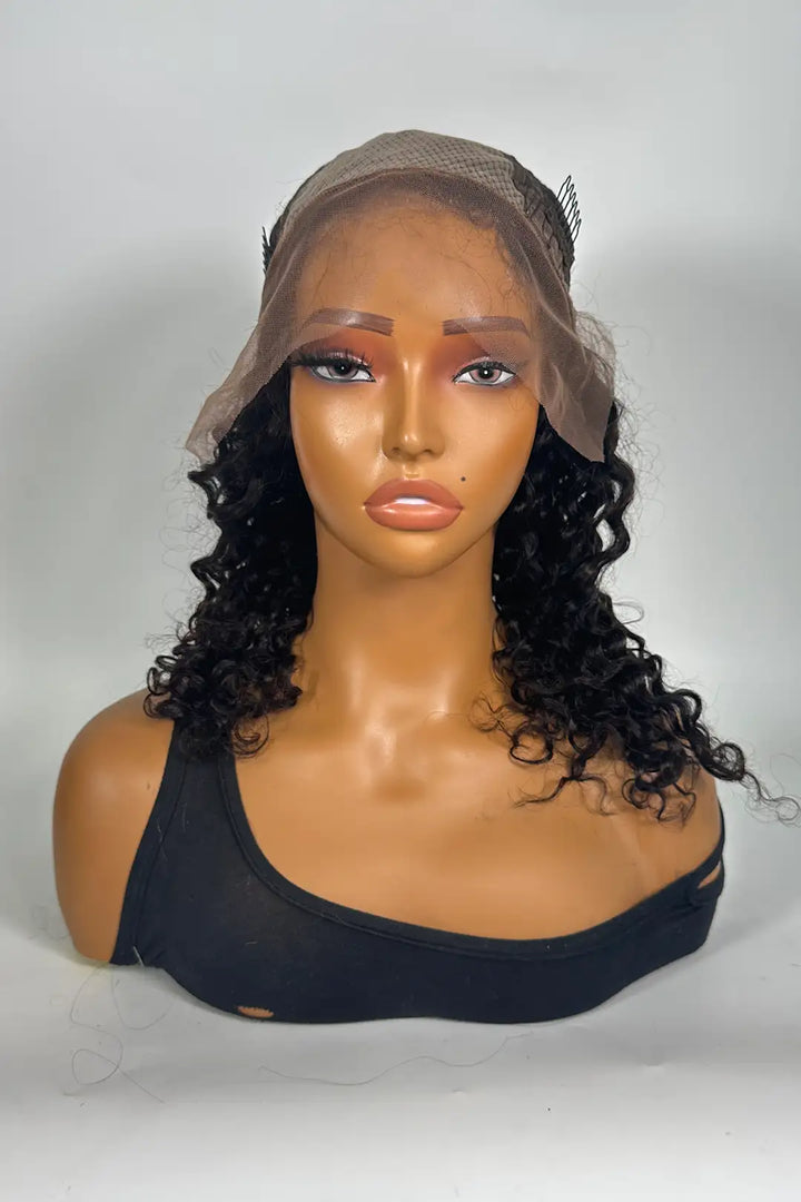 13x4 Lace Frontal with PU Silk Top Water Wave Wig 16 Inch Natural color