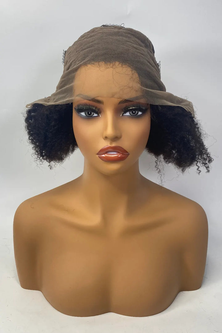 13x4 Full Lace Frontal Afro Curly 12 Inch Bob Natural Color