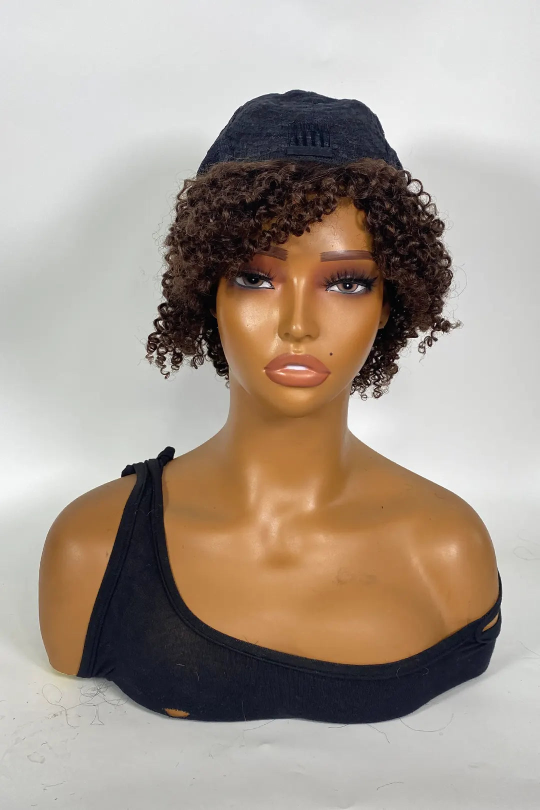Non Lace Brown Curly Bob Human Hair