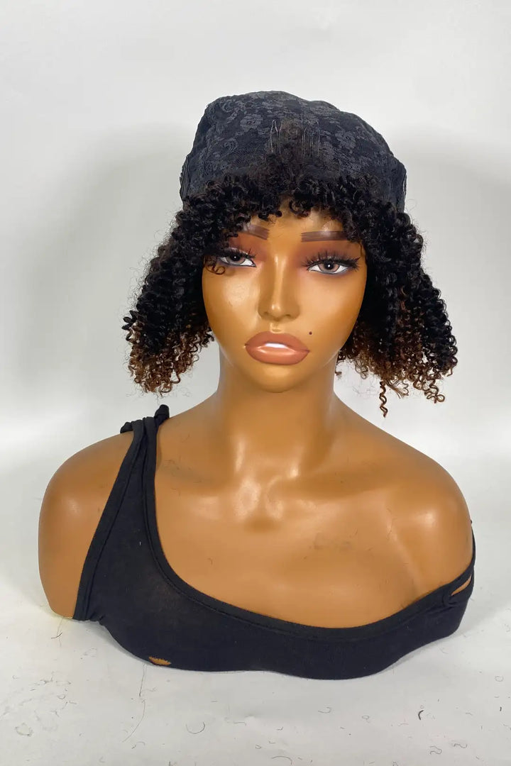 Peluca afro rizada sin encaje, 16 pulgadas, color 1B/#4