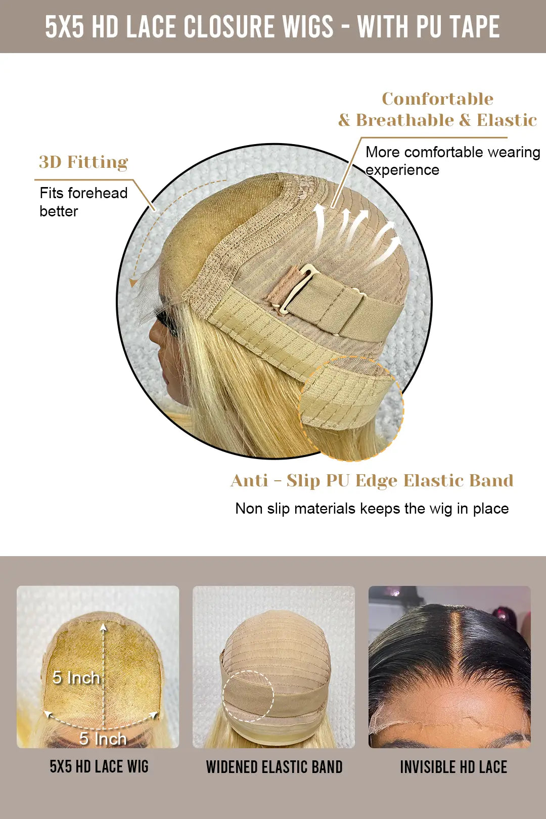 5x5 hd lace closure wigs glueless with pu tape