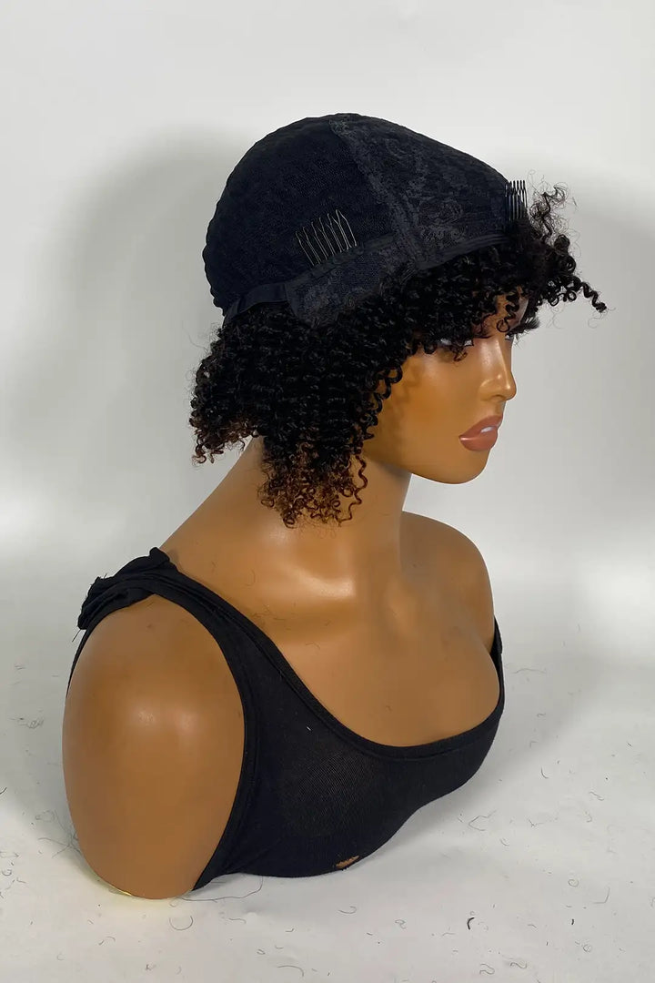 Peluca afro rizada sin encaje, 16 pulgadas, color 1B/#4