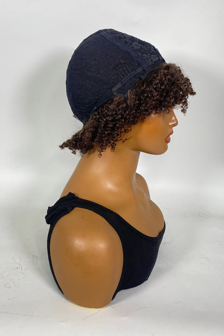 Non Lace Brown Curly Bob Human Hair
