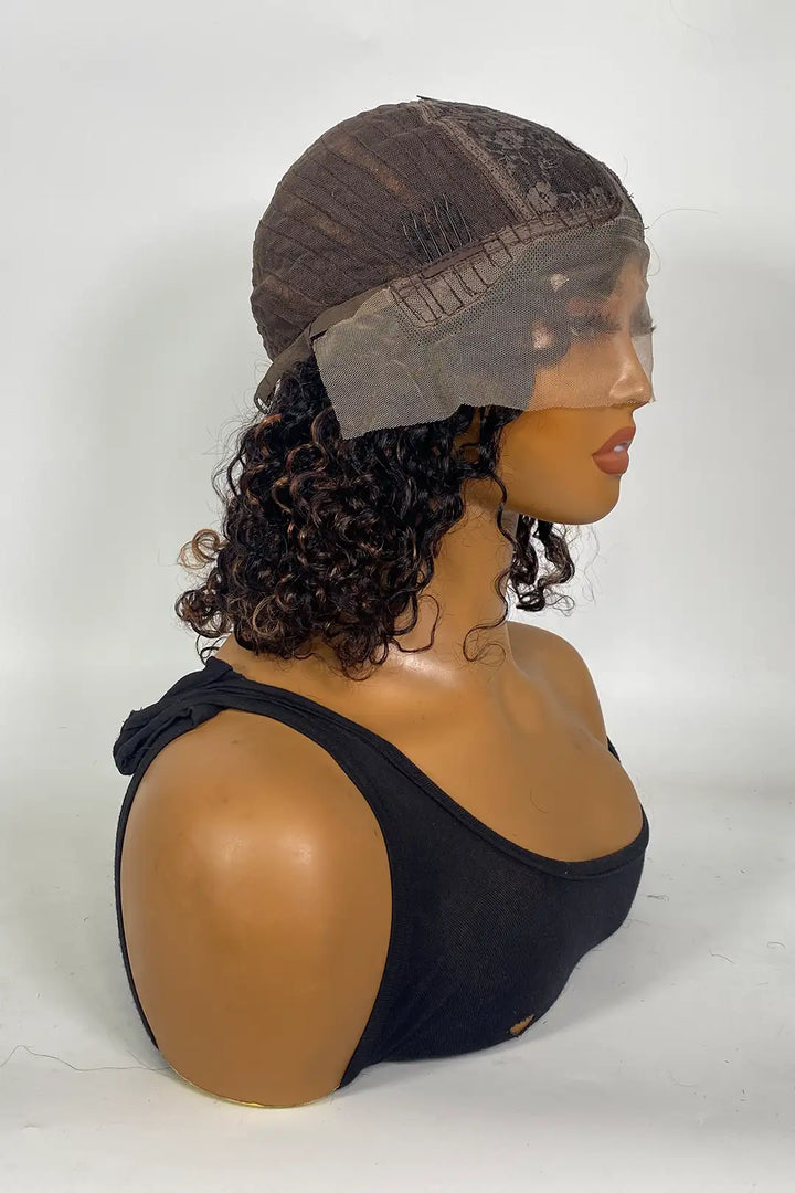 13x1x6 T-part Lace Wig Cruly 12 Inch 1B Color Highlight #30