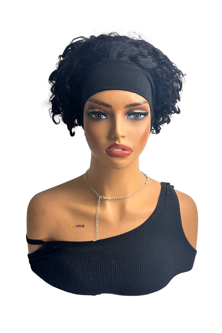 Ygwigs Headband Curly Bob Wig 6 Inch Natural Color