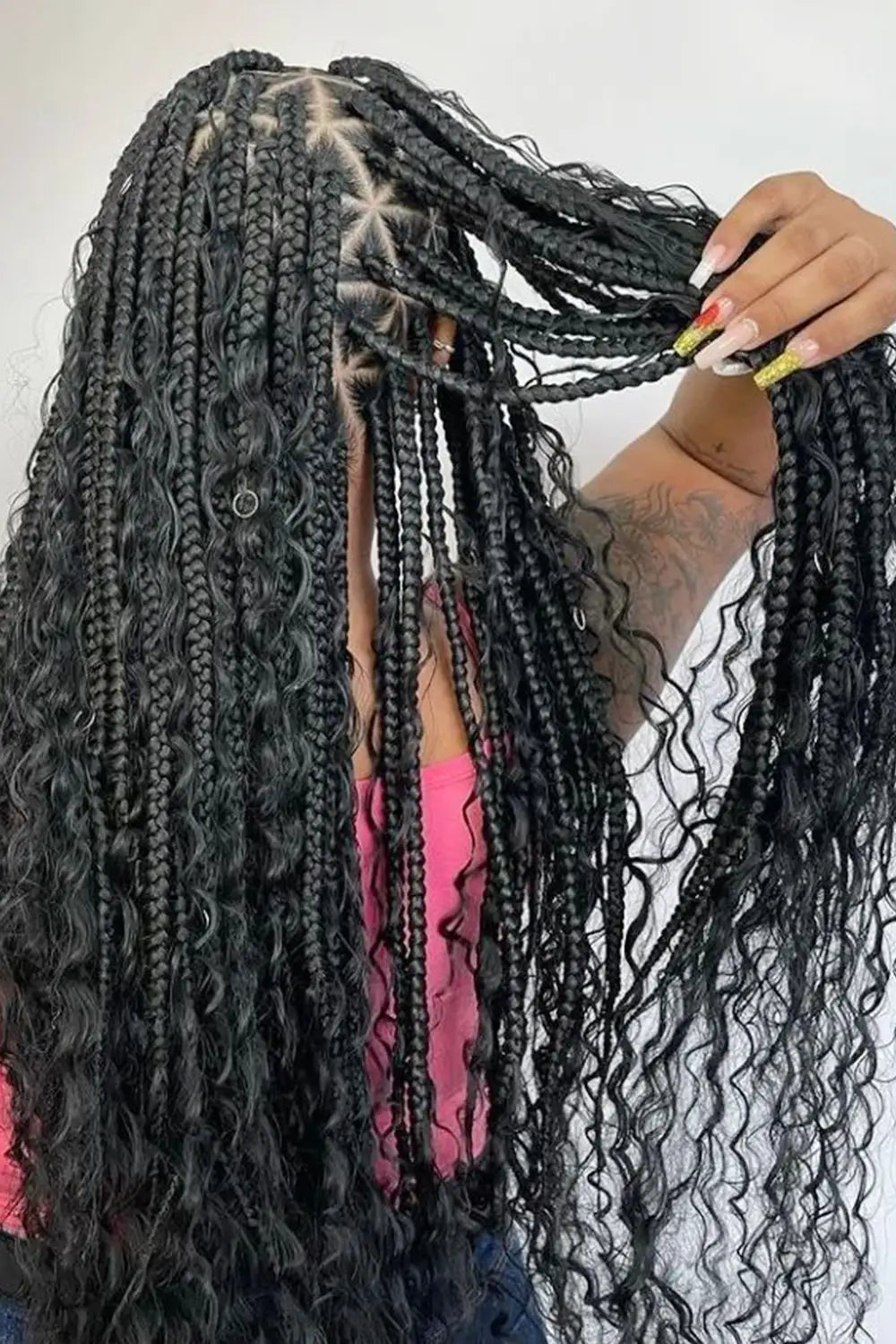 Boho Knotless Box Braids Crochet with Human Hair Curls