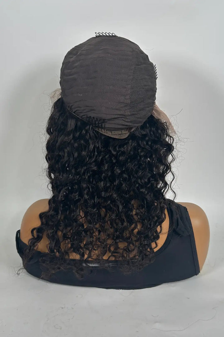 13x4 Lace Frontal with PU Silk Top Water Wave Wig 16 Inch Natural color