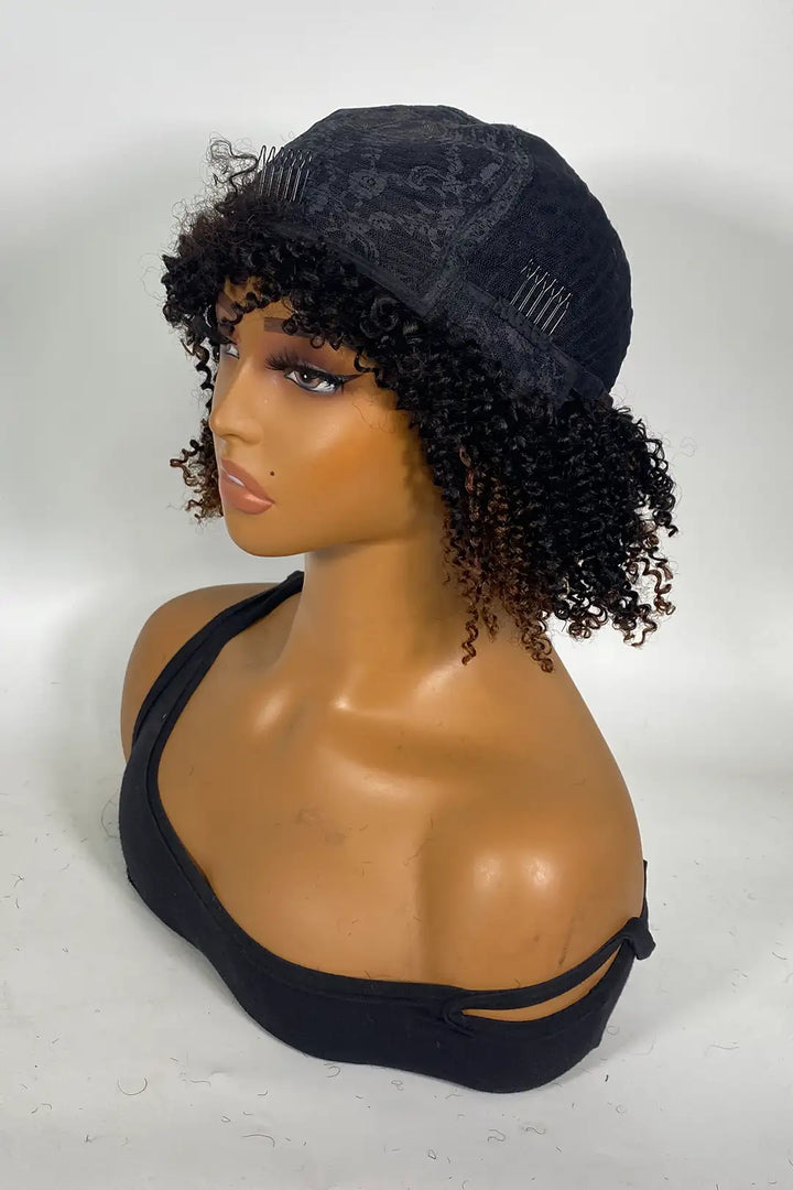 Peluca afro rizada sin encaje, 16 pulgadas, color 1B/#4