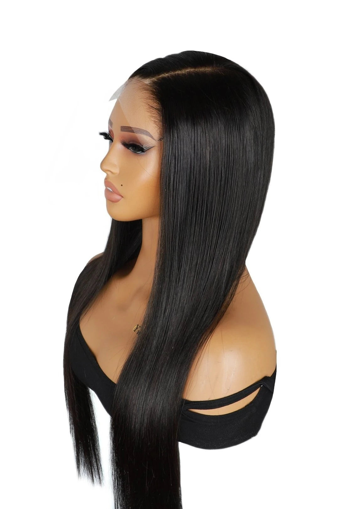 7x7 Natural Black Straight Hair HD Lace Closure Wig Side View