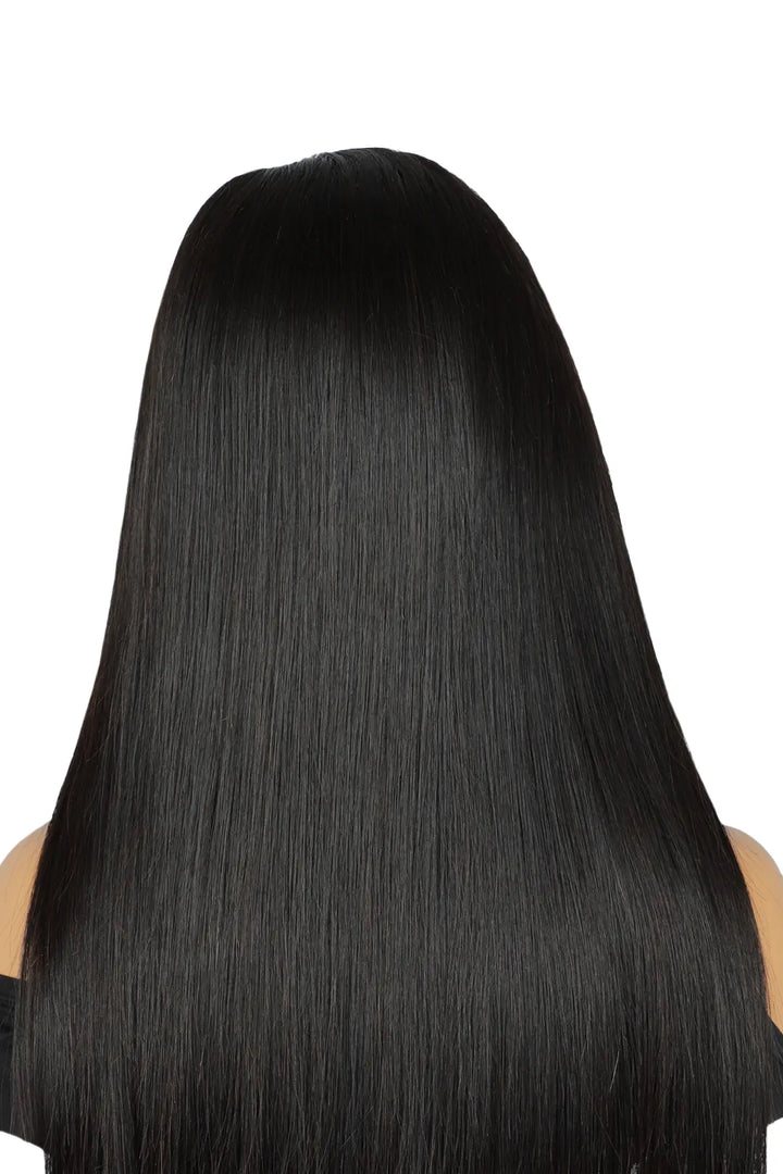 7x7 Natural Black Straight Hair HD Lace Closure Wig Back View-1