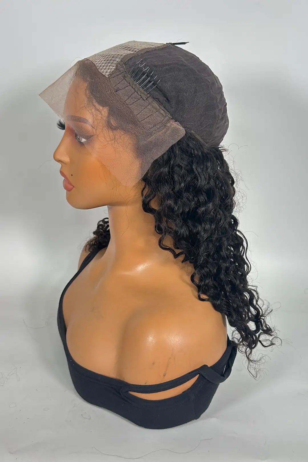 13x4 Lace Frontal with PU Silk Top Water Wave Wig 16 Inch Natural color