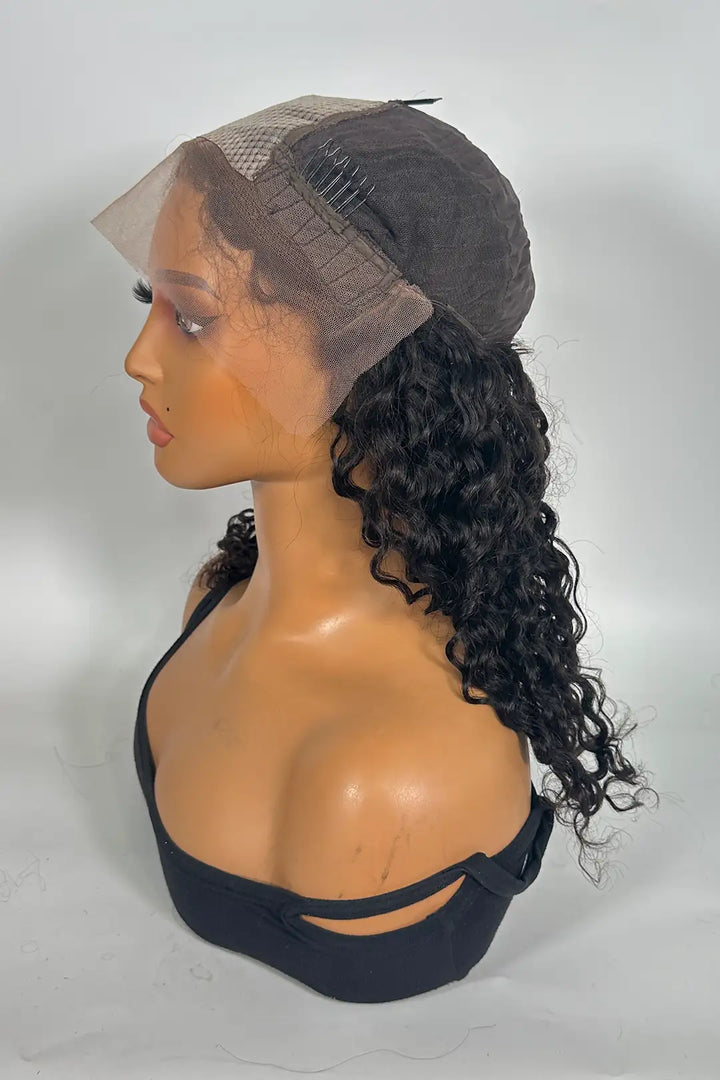 13x4 Lace Frontal with PU Silk Top Water Wave Wig 16 Inch Natural color