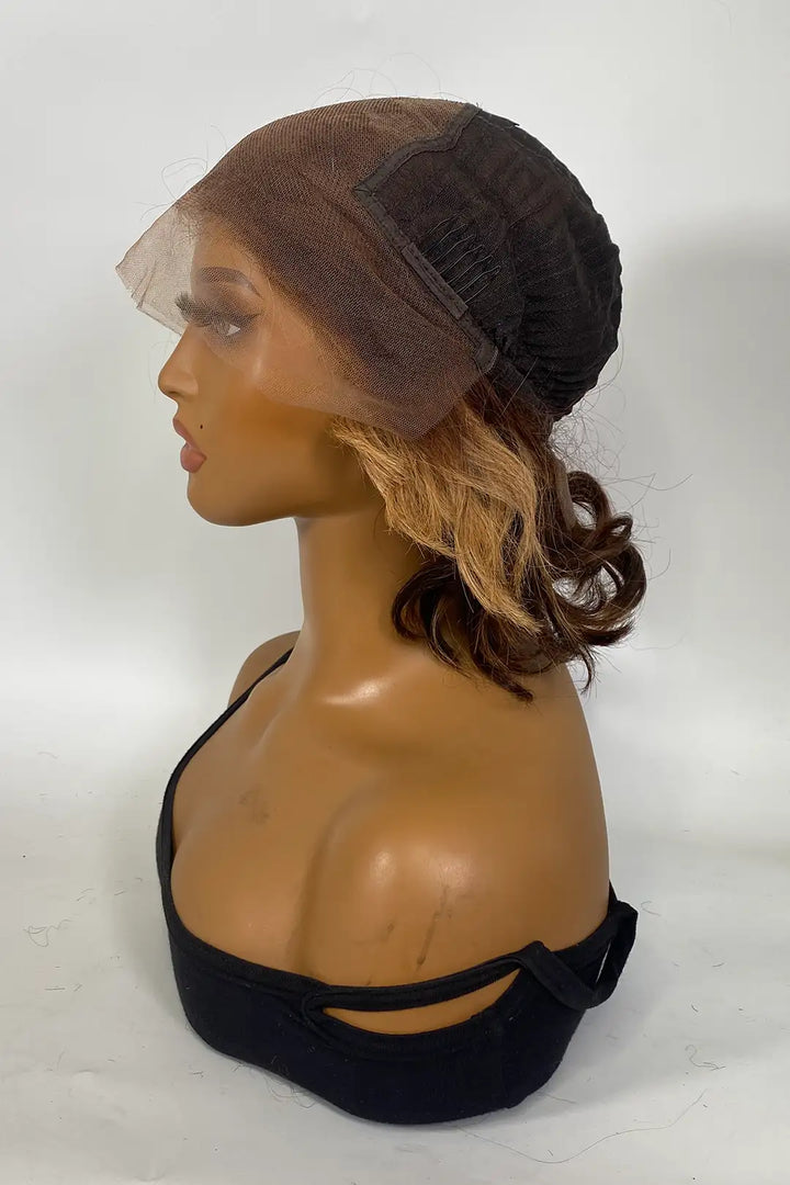 13x6 Lace Frontal Strawberry Blonde Layered Bob Wig 16 Inch