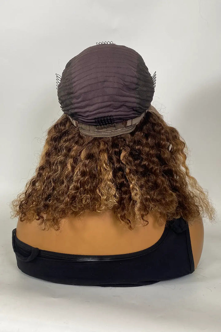 Perruque frontale en dentelle intégrale 13x4 de 14 pouces #4, mèches de couleur #27 avec dessus en soie 4x4