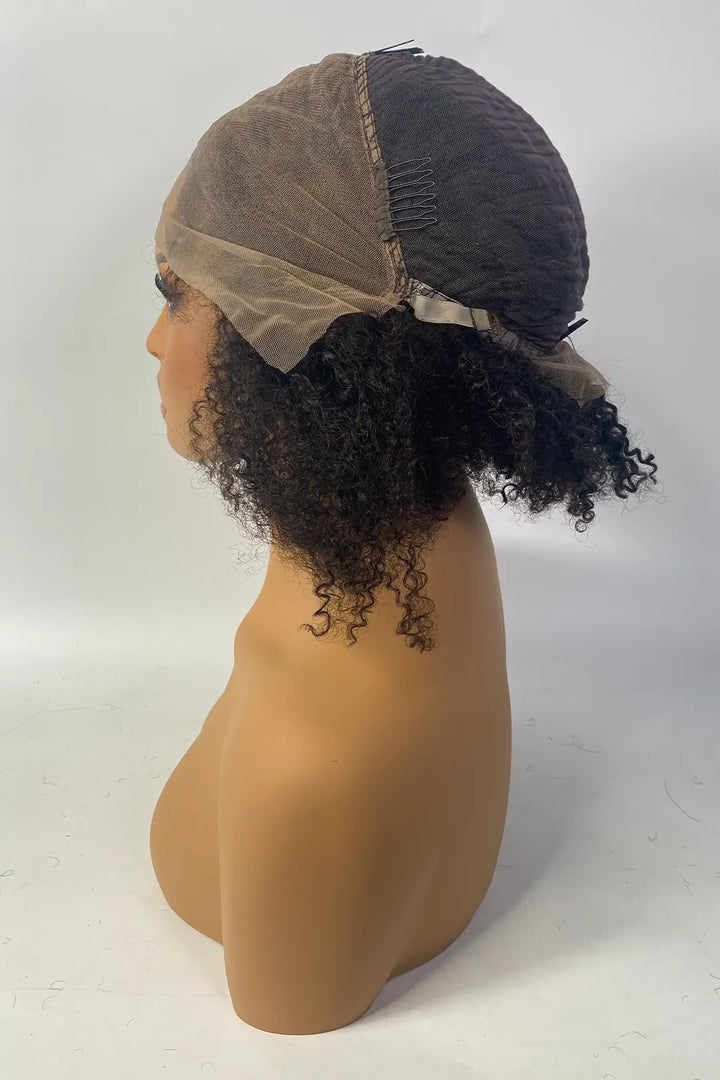 13x4 Full Lace Frontal Afro Curly 12 Inch Bob Natural Color