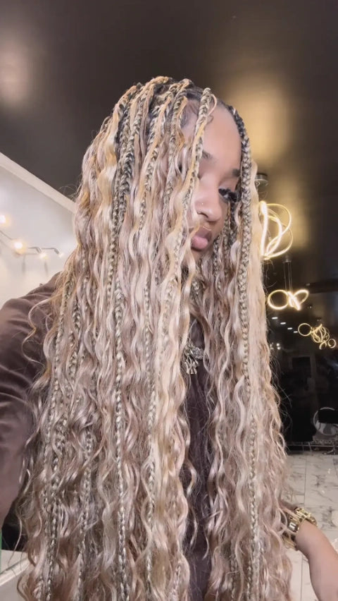 Tiktok Influencer--lyah.luxury Showing The Braiding Process Of Double Drawn Medium Blonde Bulk Hair