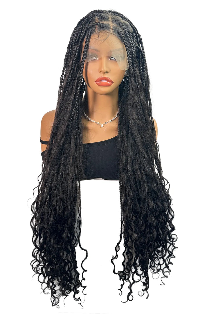 Ygwigs Bohemian Box Braid Voll Lace Wigs Knotless 100% Onbehandeld Haar