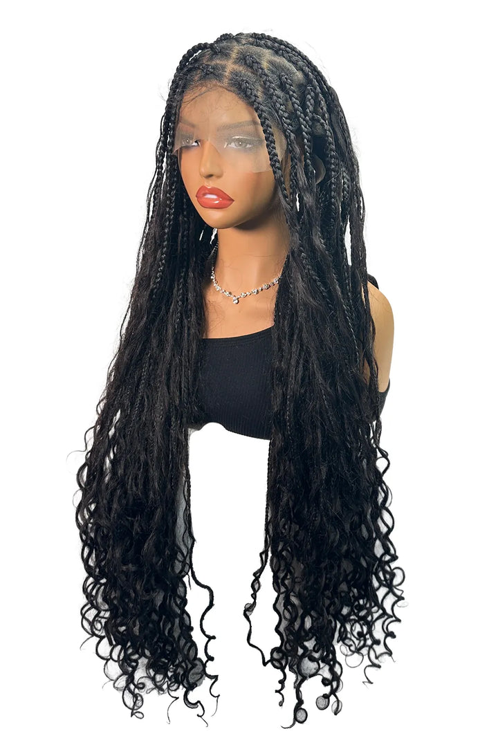 Ygwigs Bohemian Box Braid Voll Lace Wigs Knotless 100% Onbehandeld Haar