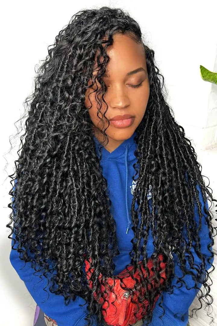 Crochet Faux Locs Braids with Human Hair Curls Pre-Looped