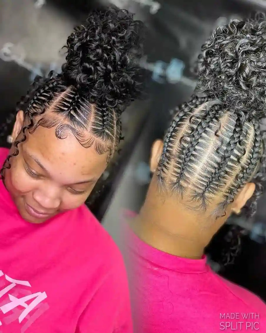 Two women with styled hair, one from the front and one from the back, wearing pink shirts.